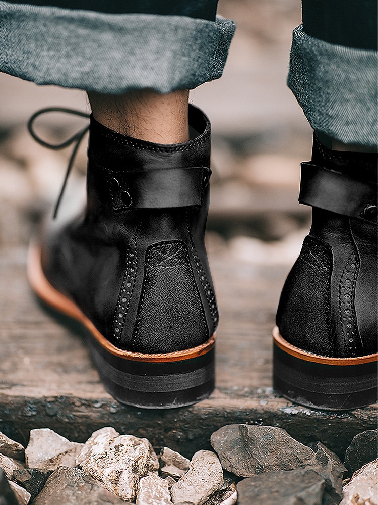 Men's Work Boots Combat Boots Motorcycle Boots Casual Vintage Classic Daily PU Black Brown Fall Winter 2023 - US $45.99 –P4