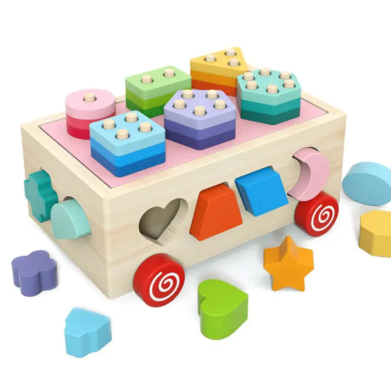 Montessori Toy Set Wooden Toys Baby Fishing Pull Along Car Shape Cognitive Puzzle Learing Toy Children Wooden Baby Toys-Festivesl