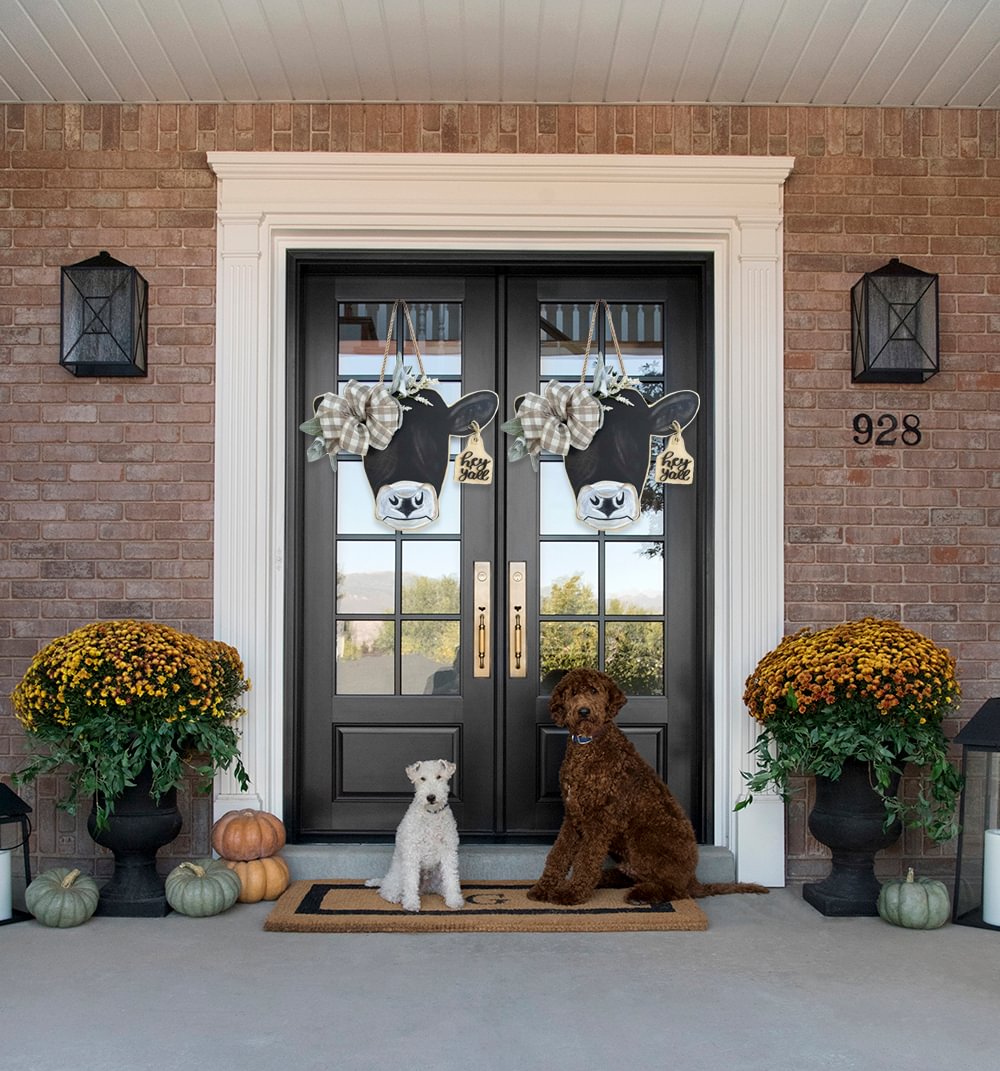 🔥Spring Hot Sale🌷Farmhouse Cow Head Welcome Wreath-Festivesl