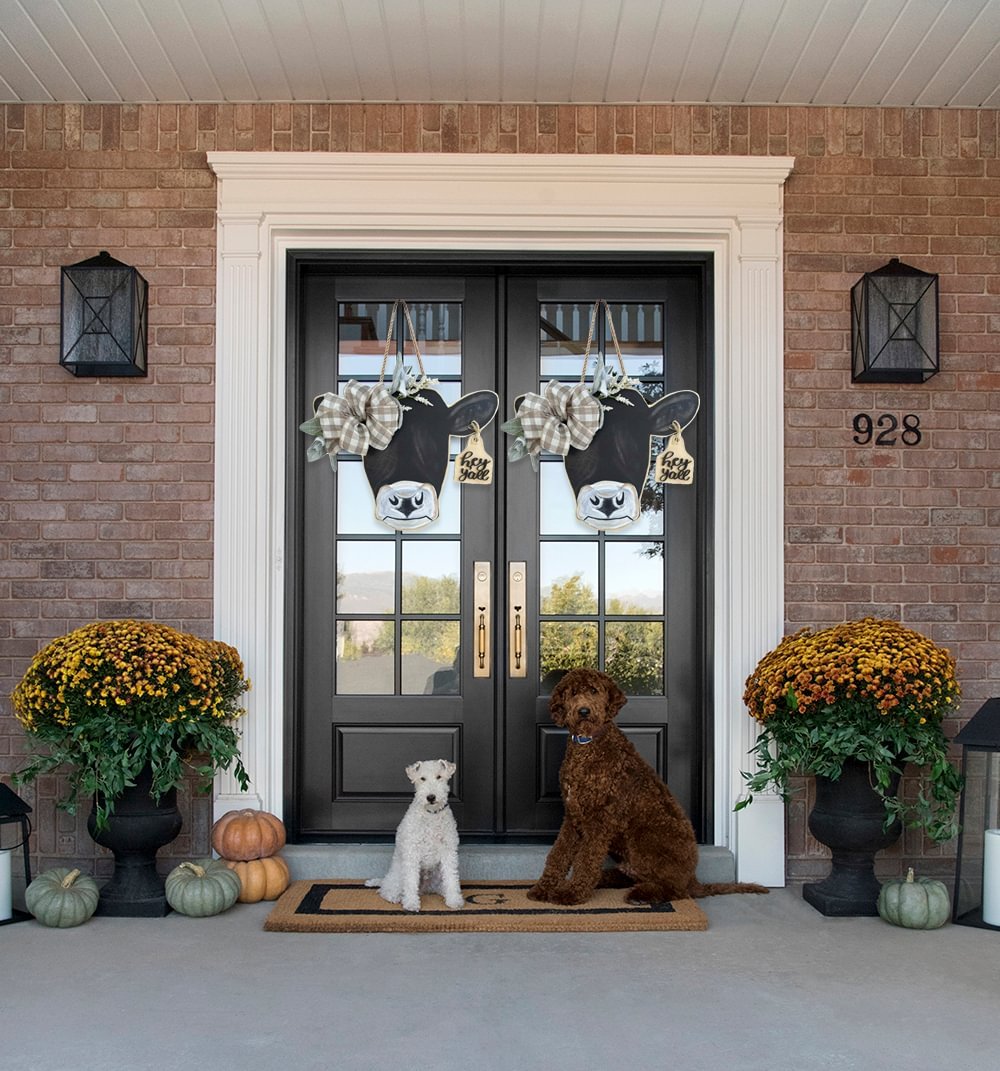 🔥Spring Hot Sale🌷Farmhouse Cow Head Welcome Wreath-Festivesl