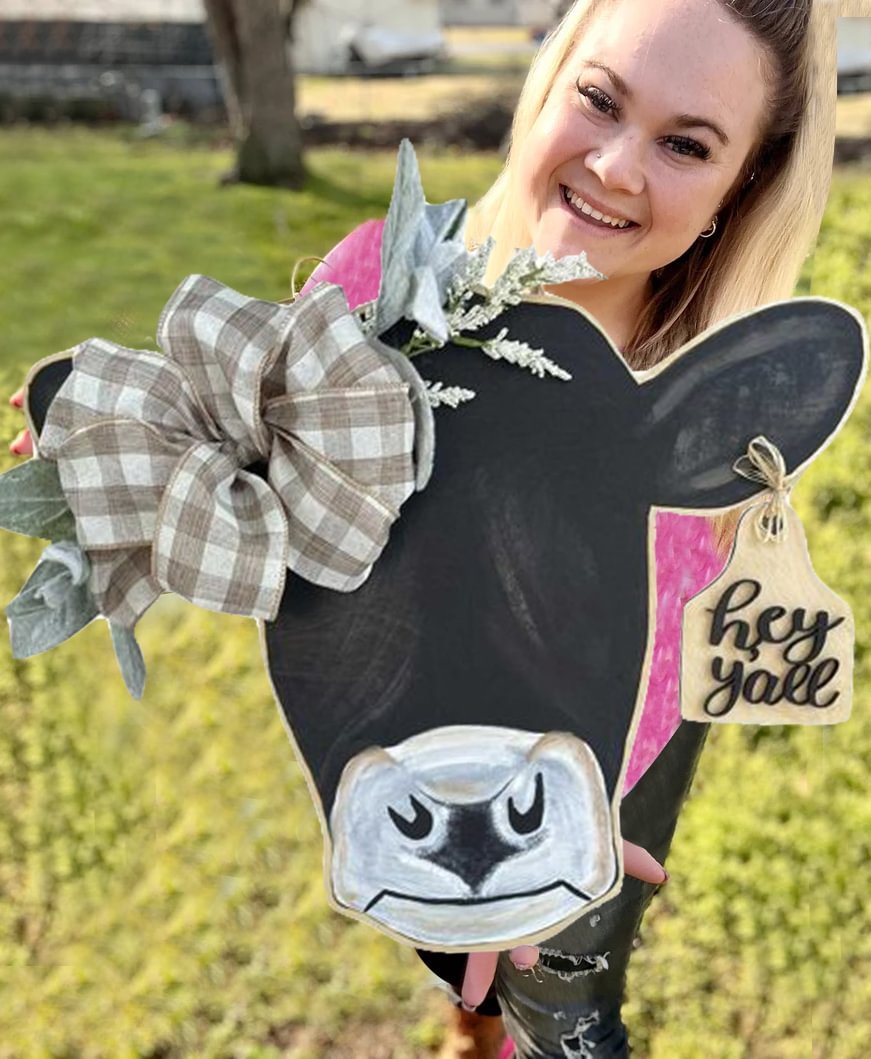 🔥Spring Hot Sale🌷Farmhouse Cow Head Welcome Wreath-Festivesl