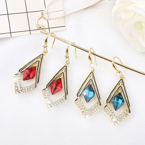 Rhombus Sapphire Earrings-Festivesl