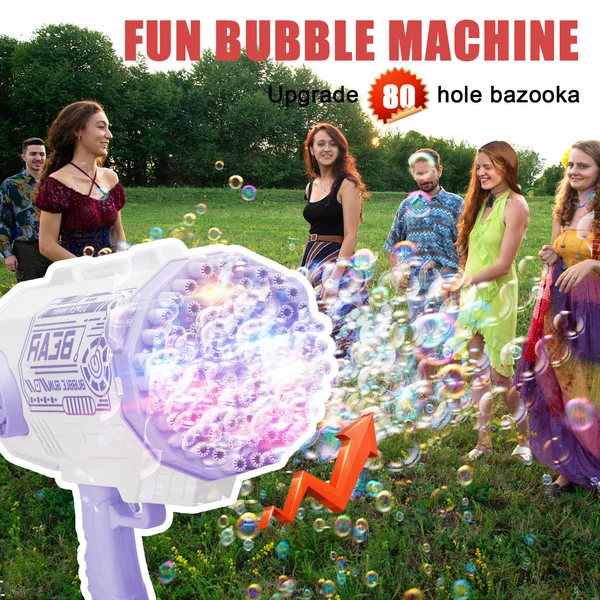 🔥Hot Sale👉 80-Hole Bubble Gun Angel Wing Style With Colorful Led Lights-Festivesl