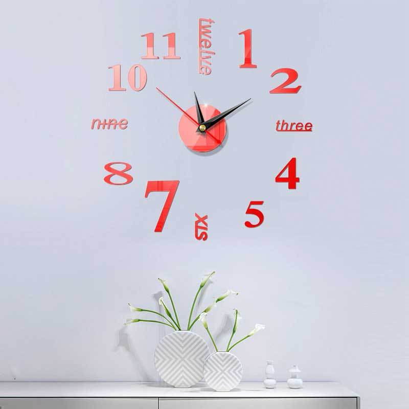 3D DIY Wall Clock Decor Sticker Mirror Frameless-Festivesl