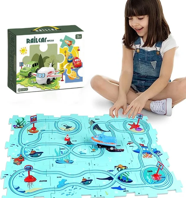 Last Day 70% OFF-🔥Children's Educational Puzzle Track Car Play Set-Festivesl