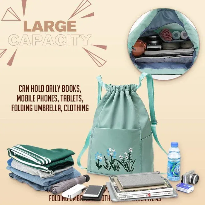 🔥49% OFF🔥Foldable Waterproof Drawstring Large Capacity Embroidered Backpack-Festivesl