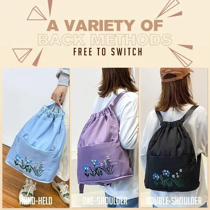 🔥49% OFF🔥Foldable Waterproof Drawstring Large Capacity Embroidered Backpack-Festivesl