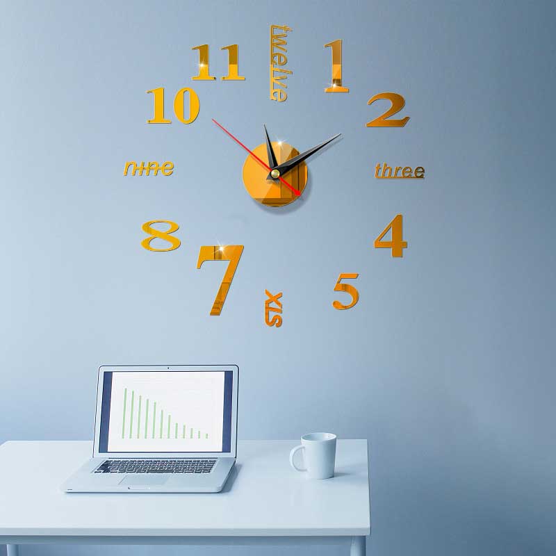 3D DIY Wall Clock Decor Sticker Mirror Frameless-Festivesl