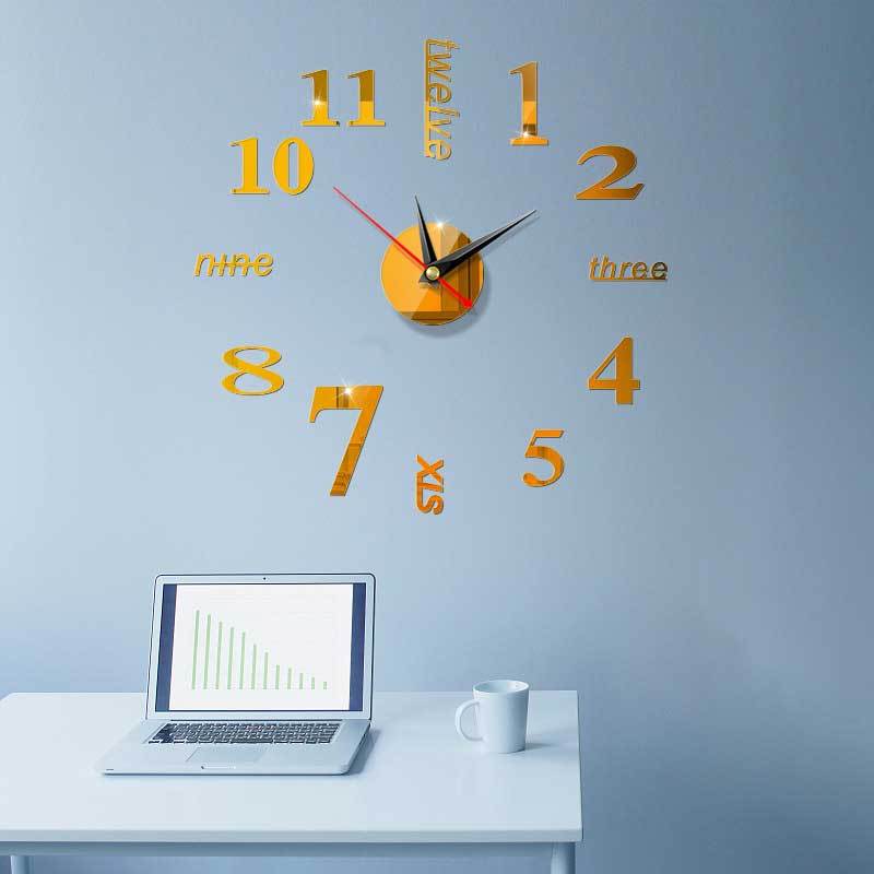 3D DIY Wall Clock Decor Sticker Mirror Frameless-Festivesl