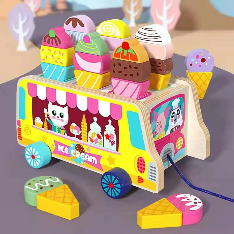 Wooden ice cream truck toy magnetic DIY ice cream kids wooden toy-Festivesl