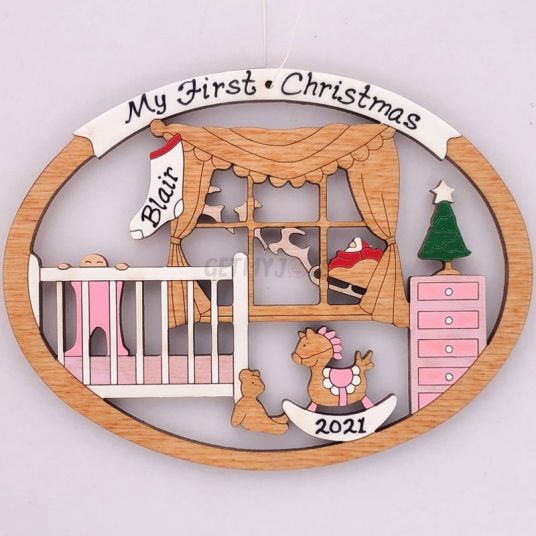 Personalized Baby's First Christmas Ornament for Baby Boy Wood-Festivesl