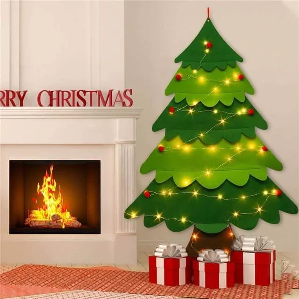 🧒🎄Felt Christmas Tree Set With 32PCS Ornaments Wall Hanging Tree & 35LED String Lights-Festivesl