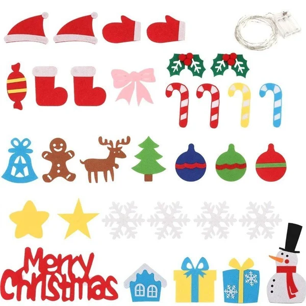 🧒🎄Felt Christmas Tree Set With 32PCS Ornaments Wall Hanging Tree & 35LED String Lights-Festivesl