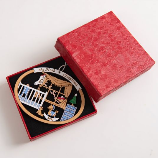 Personalized Baby's First Christmas Ornament for Baby Boy Wood-Festivesl