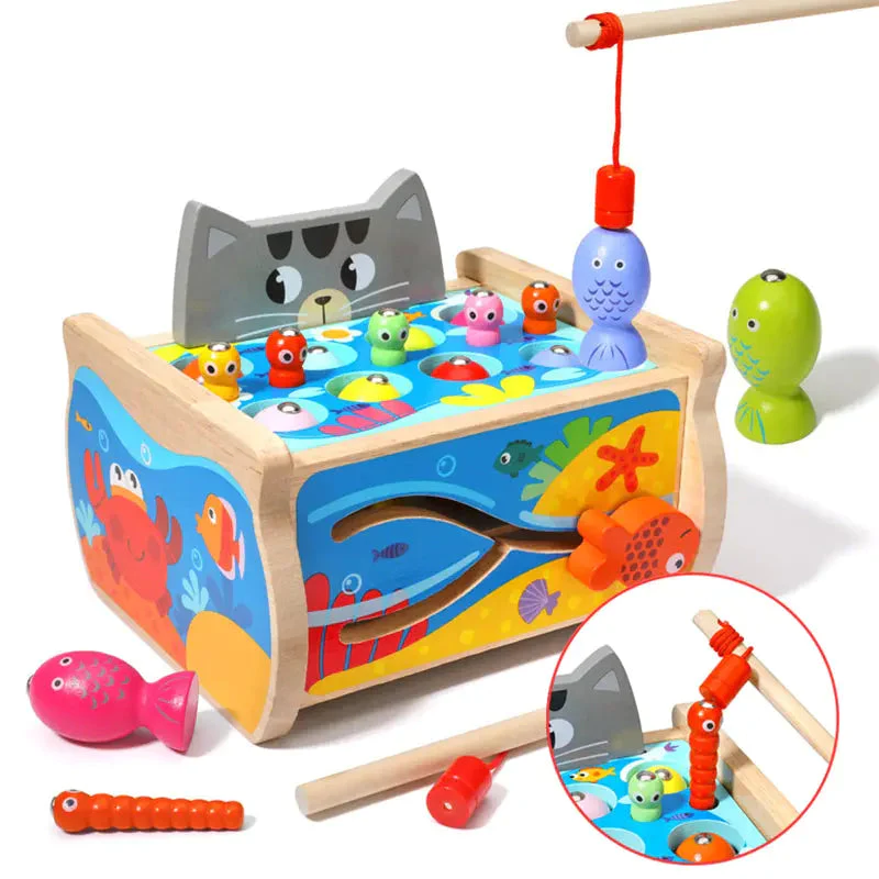 Montessori Toy Set Wooden Toys Baby Fishing Pull Along Car Shape Cognitive Puzzle Learing Toy Children Wooden Baby Toys-Festivesl