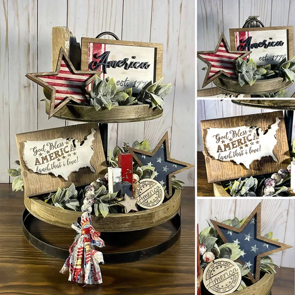 🔥4th of July Patriotic Tiered tray decor-Festivesl