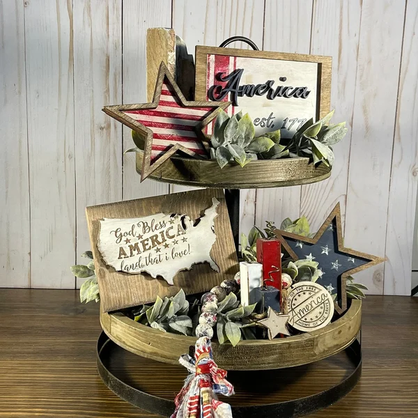 🔥4th of July Patriotic Tiered tray decor-Festivesl