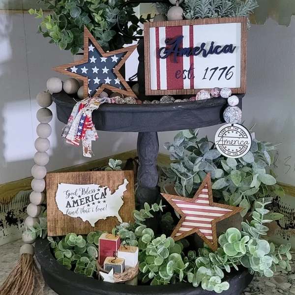 🔥4th of July Patriotic Tiered tray decor-Festivesl
