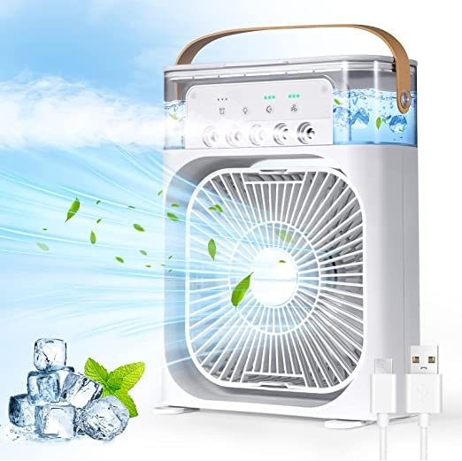 3 In 1 Air Cooling Fan Portable Fan Timer with Lights 5 Jets 3 Speeds-Festivesl