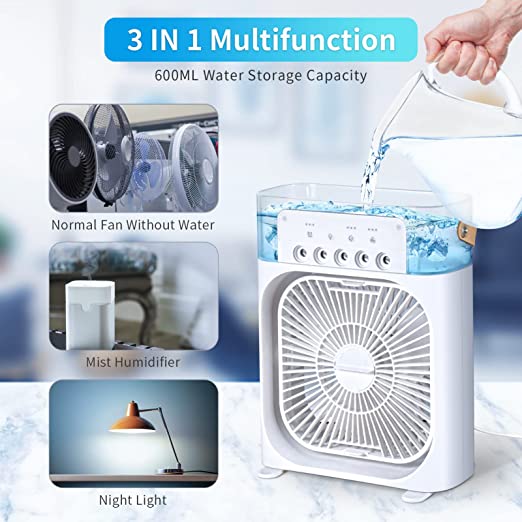 3 In 1 Air Cooling Fan Portable Fan Timer with Lights 5 Jets 3 Speeds-Festivesl