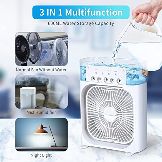 3 In 1 Air Cooling Fan Portable Fan Timer with Lights 5 Jets 3 Speeds-Festivesl