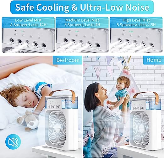 3 In 1 Air Cooling Fan Portable Fan Timer with Lights 5 Jets 3 Speeds-Festivesl