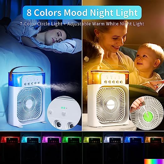 3 In 1 Air Cooling Fan Portable Fan Timer with Lights 5 Jets 3 Speeds-Festivesl