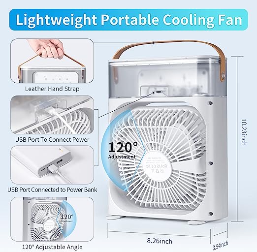 3 In 1 Air Cooling Fan Portable Fan Timer with Lights 5 Jets 3 Speeds-Festivesl