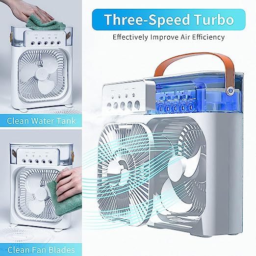 3 In 1 Air Cooling Fan Portable Fan Timer with Lights 5 Jets 3 Speeds-Festivesl