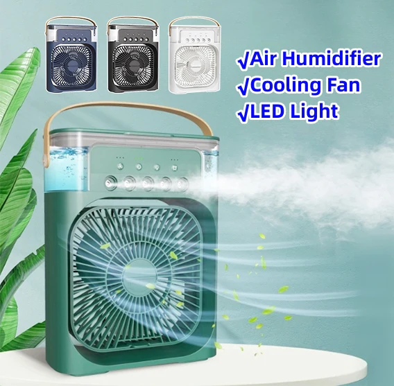 3 In 1 Air Cooling Fan Portable Fan Timer with Lights 5 Jets 3 Speeds-Festivesl