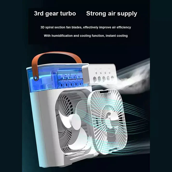 3 In 1 Air Cooling Fan Portable Fan Timer with Lights 5 Jets 3 Speeds-Festivesl