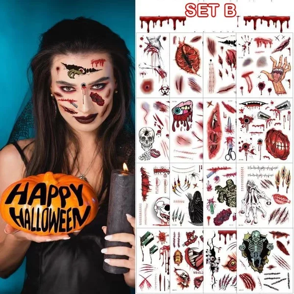 (🎃HALLOWEEN PRE SALE - 49% OFF) Halloween Prank Makeup Temporary Tattoo😈Realistic & Easy To Remove-Festivesl