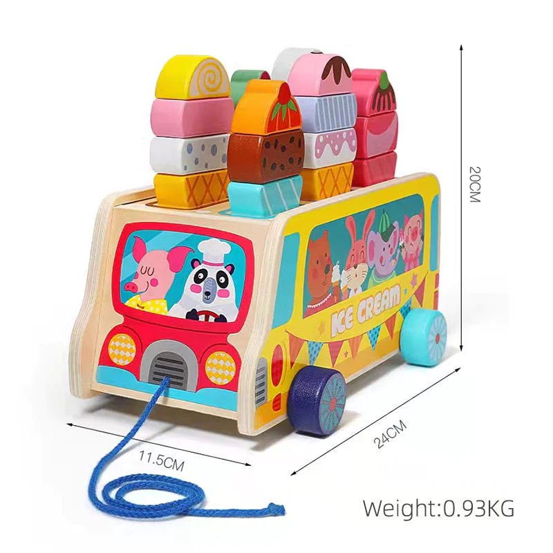 Wooden ice cream truck toy magnetic DIY ice cream kids wooden toy-Festivesl