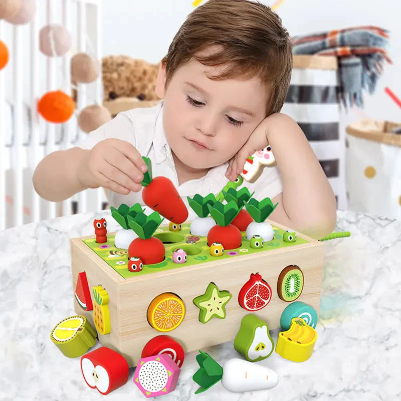 Montessori Toy Set Wooden Toys Baby Fishing Pull Along Car Shape Cognitive Puzzle Learing Toy Children Wooden Baby Toys-Festivesl