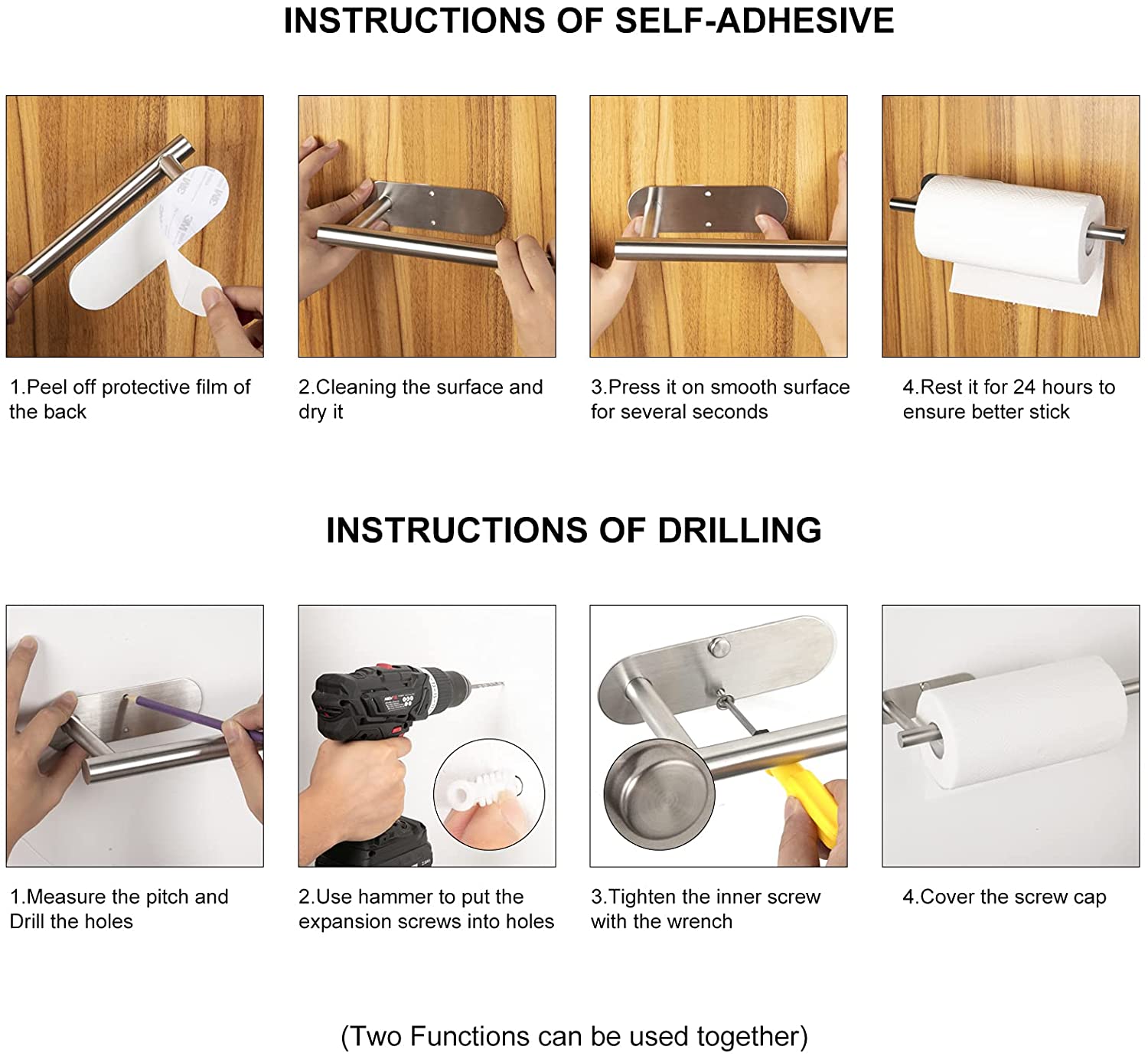 13 inch Black Paper Towel Holder Wall Mount, Inwaysin Under Cabinet Paper Towel Holder, Drilling or Self Adhesive Paper Towel Holder for Kitchen, Bathroom, Cabinets, Wall-Festivesl