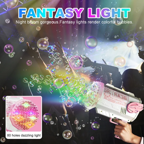 🔥Hot Sale👉 80-Hole Bubble Gun Angel Wing Style With Colorful Led Lights-Festivesl