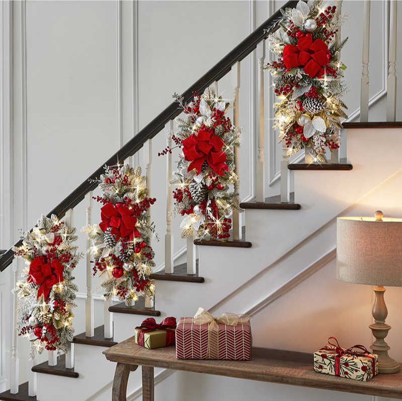 🔥LAST DAY SPECIAL SALE 49% OFF -The Cordless Prelit Stairway Swag Trim-Festivesl