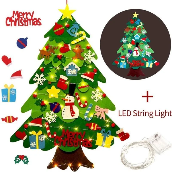 🧒🎄Felt Christmas Tree Set With 32PCS Ornaments Wall Hanging Tree & 35LED String Lights-Festivesl