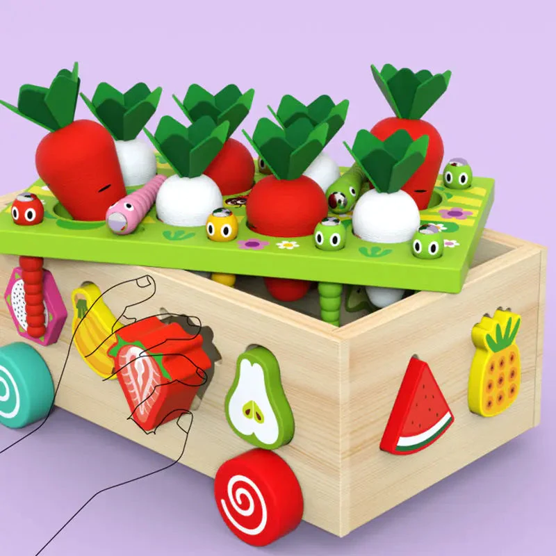 Montessori Toy Set Wooden Toys Baby Fishing Pull Along Car Shape Cognitive Puzzle Learing Toy Children Wooden Baby Toys-Festivesl