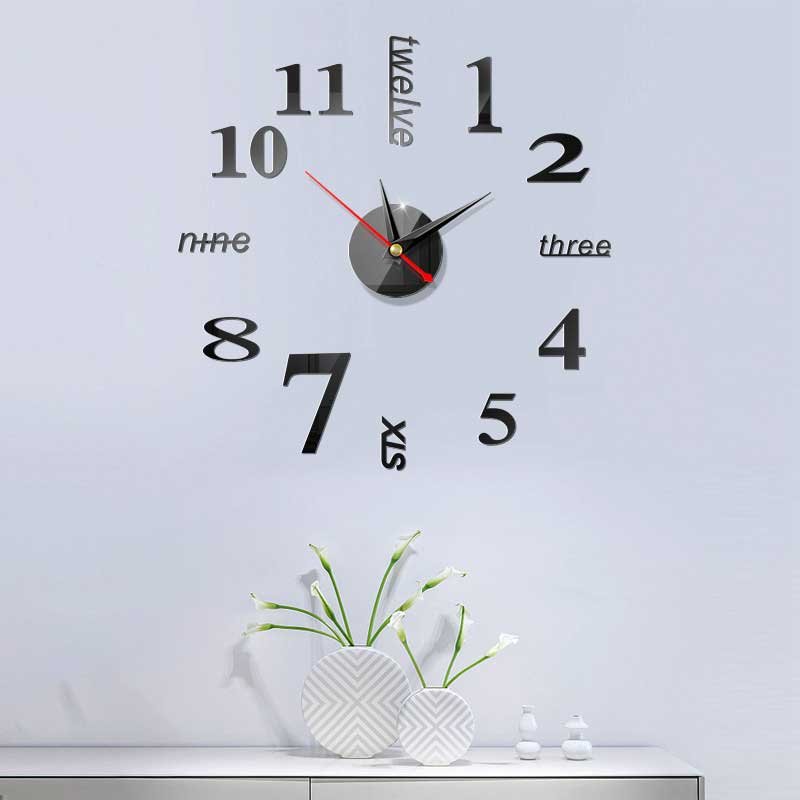 3D DIY Wall Clock Decor Sticker Mirror Frameless-Festivesl