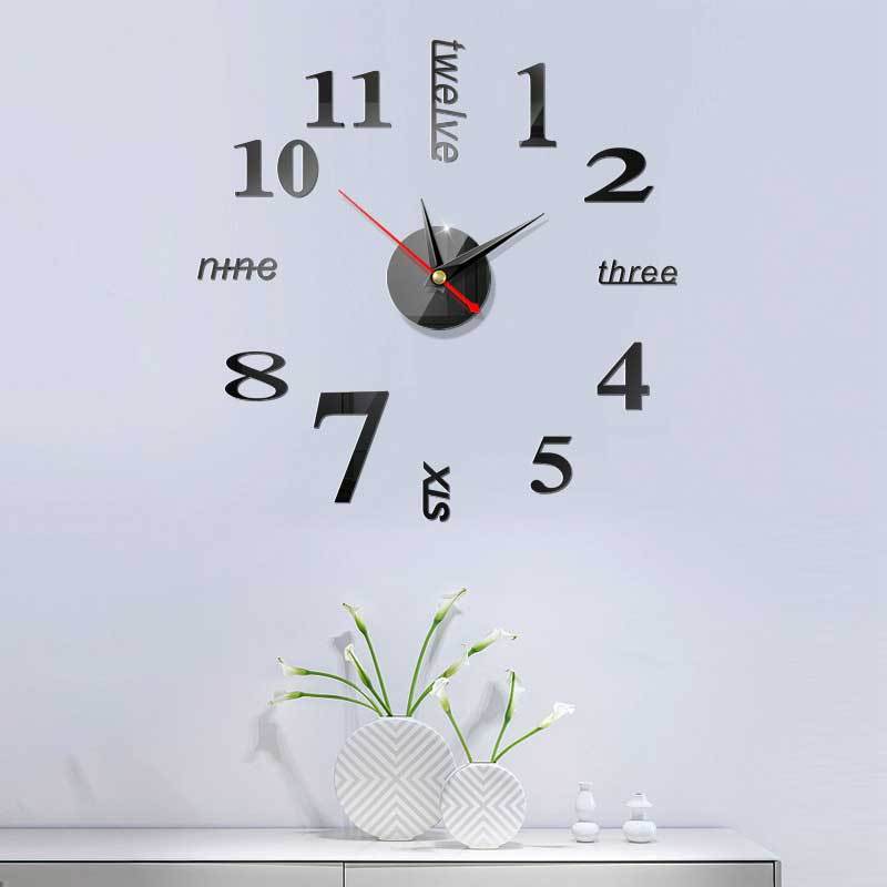3D DIY Wall Clock Decor Sticker Mirror Frameless-Festivesl
