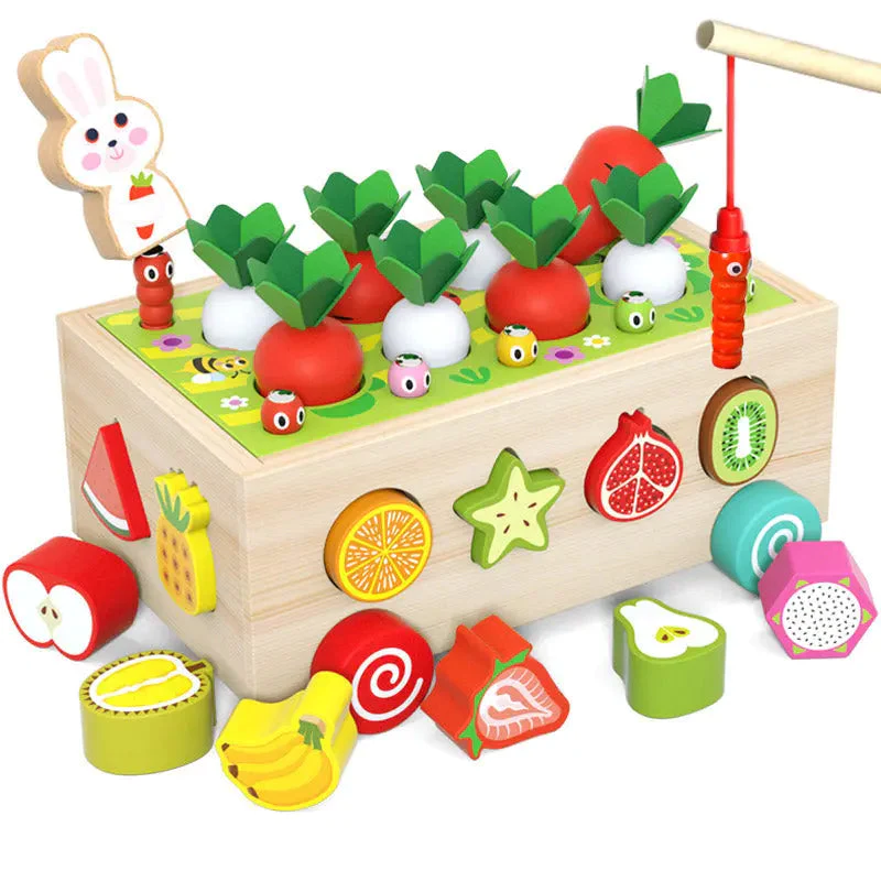 Montessori Toy Set Wooden Toys Baby Fishing Pull Along Car Shape Cognitive Puzzle Learing Toy Children Wooden Baby Toys-Festivesl