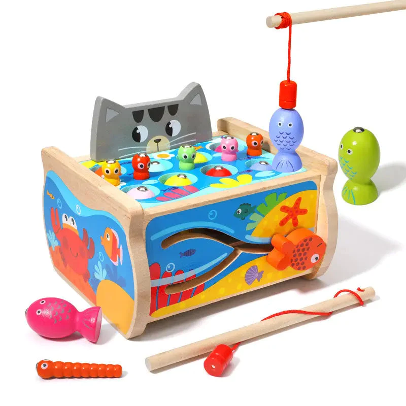 Montessori Toy Set Wooden Toys Baby Fishing Pull Along Car Shape Cognitive Puzzle Learing Toy Children Wooden Baby Toys-Festivesl