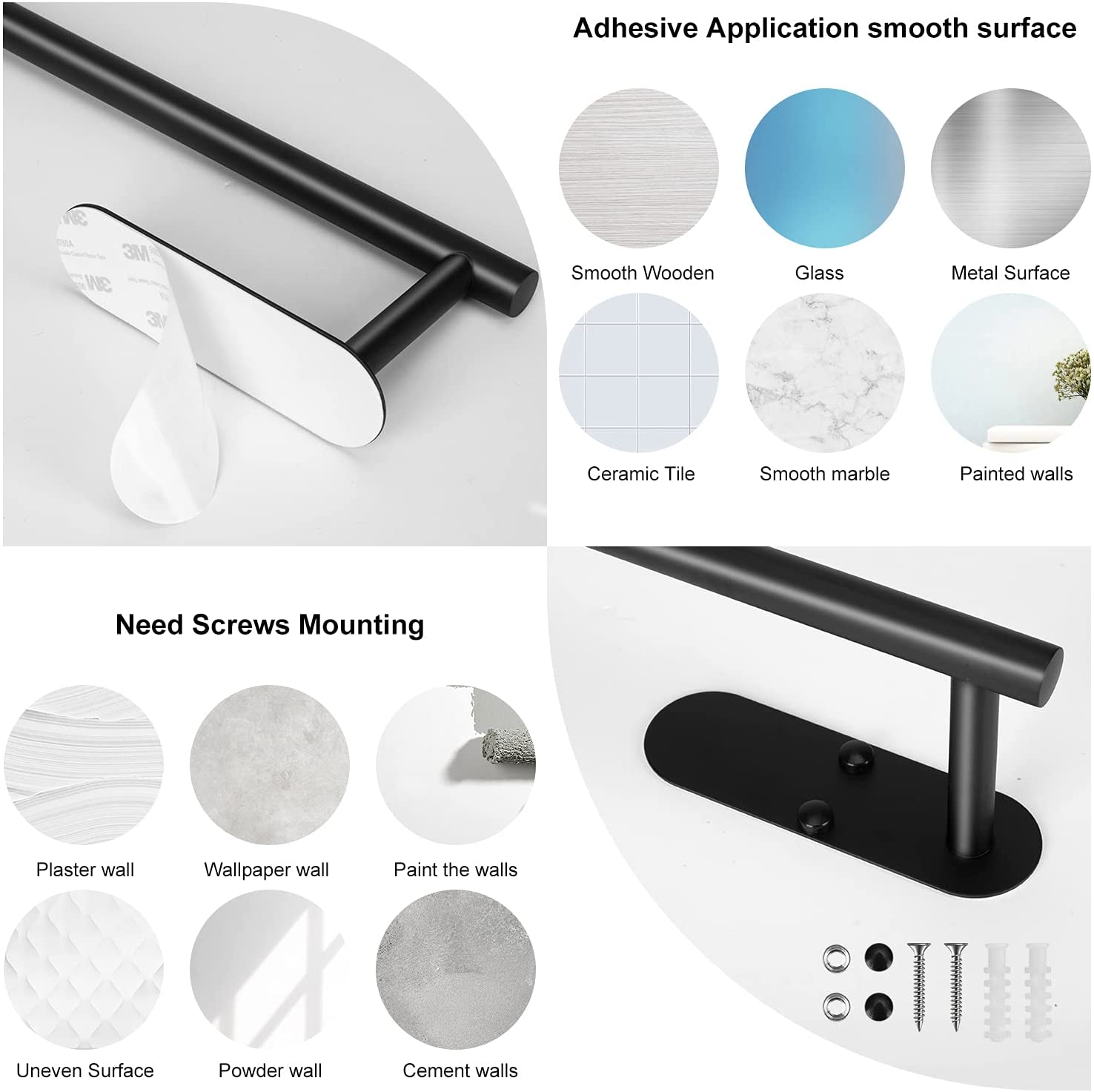 13 inch Black Paper Towel Holder Wall Mount, Inwaysin Under Cabinet Paper Towel Holder, Drilling or Self Adhesive Paper Towel Holder for Kitchen, Bathroom, Cabinets, Wall-Festivesl