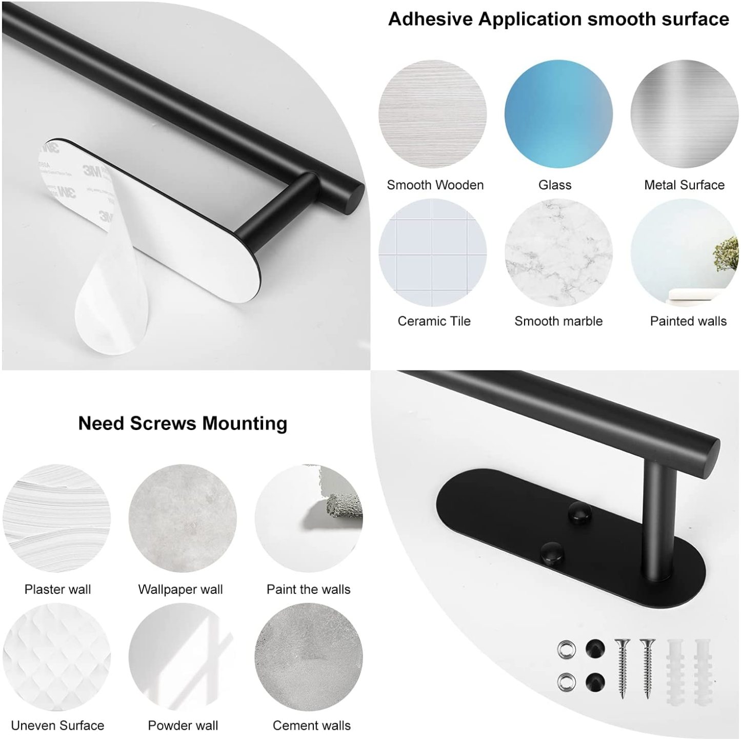 13 inch Black Paper Towel Holder Wall Mount, Inwaysin Under Cabinet Paper Towel Holder, Drilling or Self Adhesive Paper Towel Holder for Kitchen, Bathroom, Cabinets, Wall-Festivesl