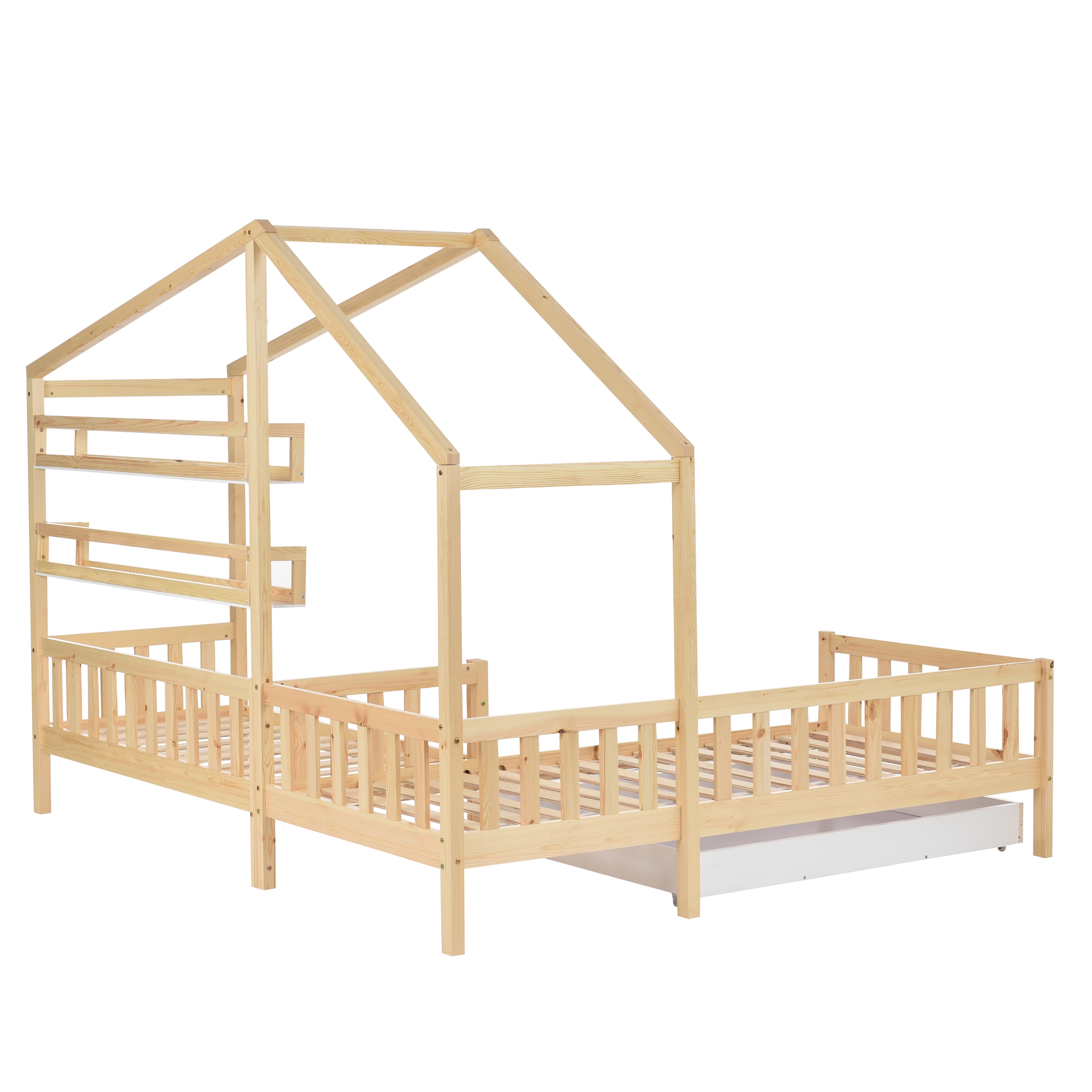 Kinderbett Holzbett Holz Bett Hausbett mit Schubladen und Regalen