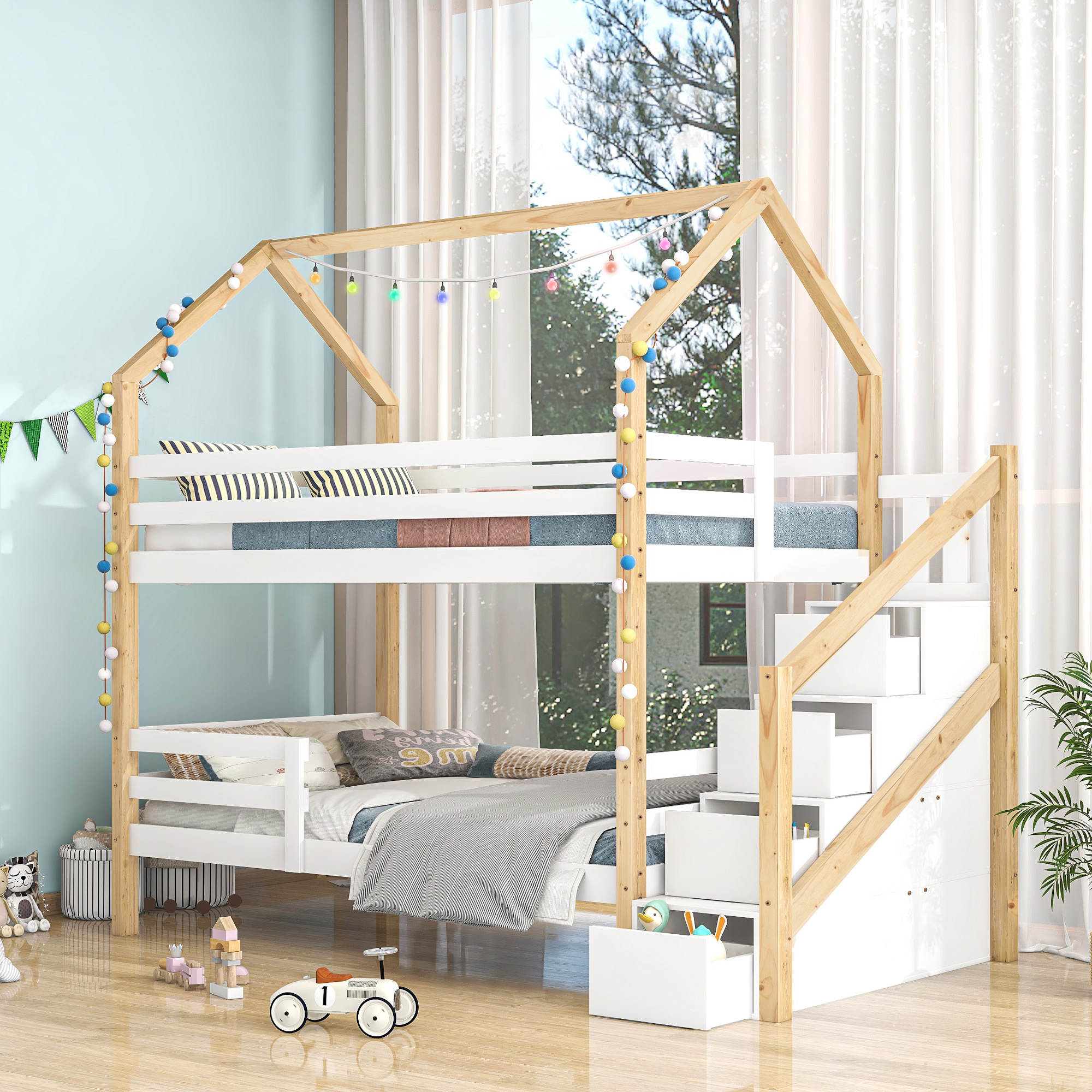 Kinder Bett Doppelstockbett Doppelbett Holzbett Hausbett Jugendbett