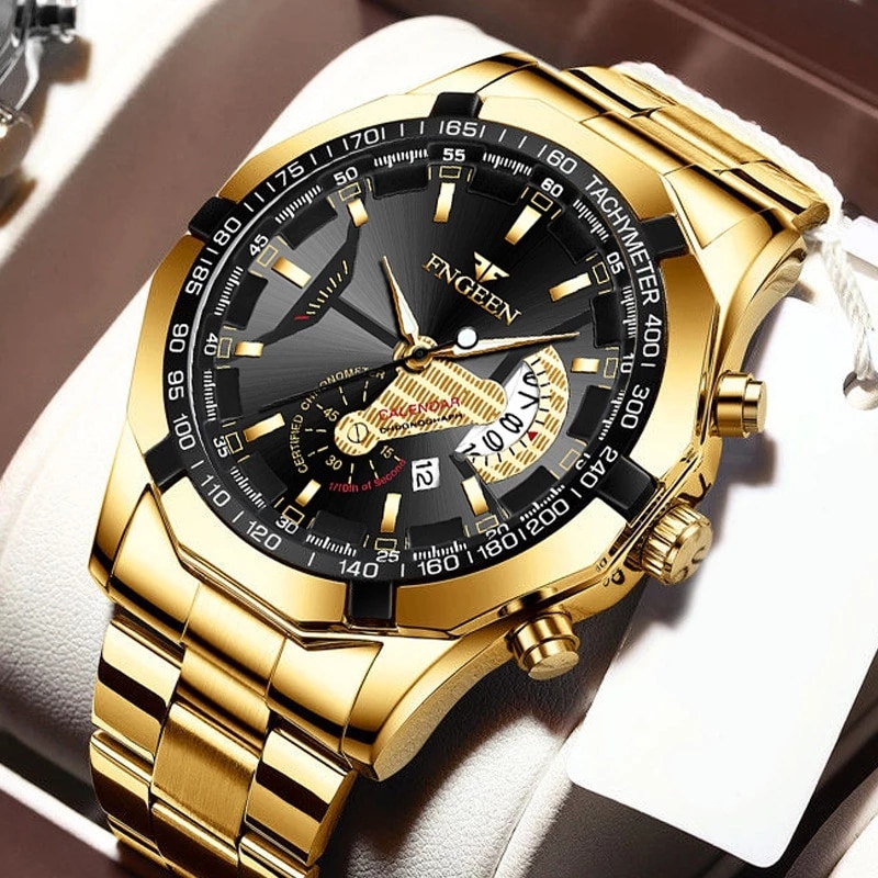 Luxury Men's Watches Stainless Steel Band Fashion Waterproof Quartz Watch For Man Calendar Male Clock