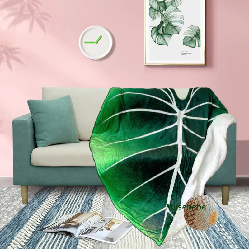Super Soft Philodendron Gloriosum Printed Green Leaves Giant Blanket