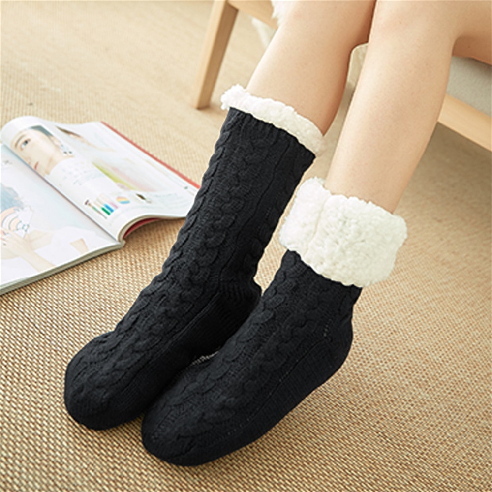 Autumn and winter wool fleece warm home knitted socks